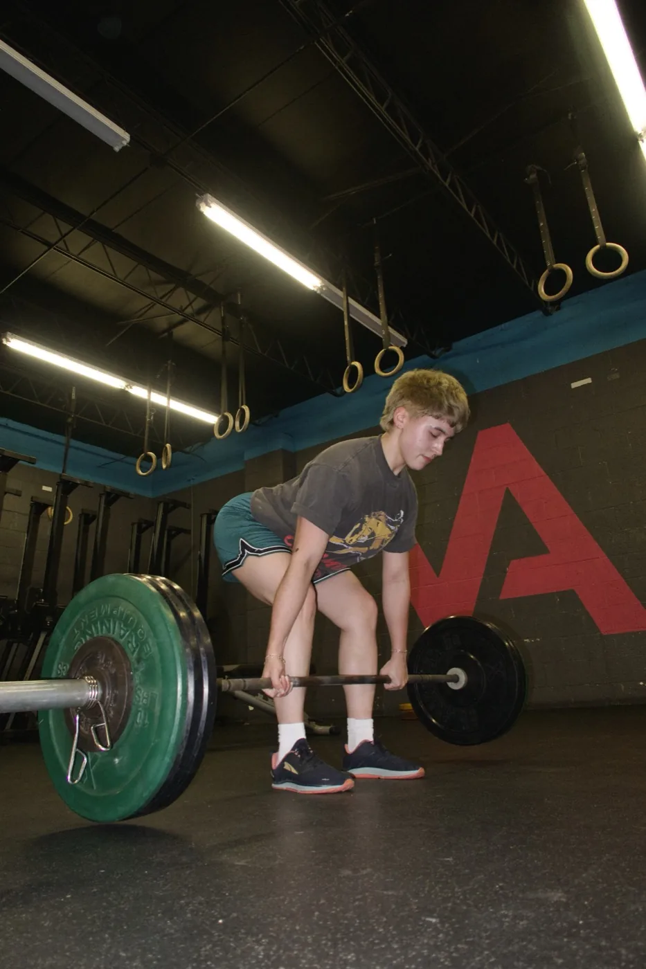 Solo barbell work — open gym